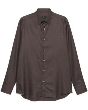 Brioni Check-Pattern Shirt - Brown