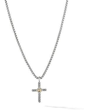 David Yurman 14Kt And Sterling Petite X Cross Necklace (24Mm) - Metallic