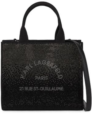 KARL LAGERFELD Rue St-Guillaume Vierkante Mini-Shopper Met Stras - Zwart