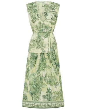 ALÉMAIS Sara Print Tiered Midi Dress - Green