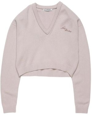 Acne Studios V-Neck Embroidered Sweater - Pink