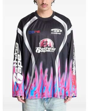 A Bathing Ape Langarmshirt Mit Flammenmuster - Schwarz