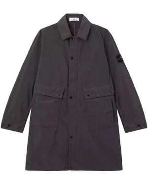 Stone Island Gabardina Con Parche Del Logo Y Botones - Azul