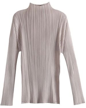 Pleats Please Issey Miyake Basics Pleated High-Neck Top - Grey