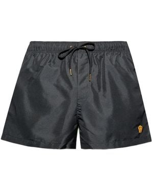 Versace Drawstring Logo-Patch Swim Shorts - Gray