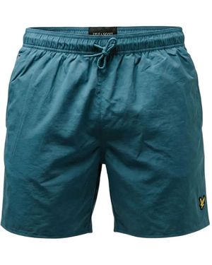 Lyle & Scott Drawstring-Waist Logo-Patch Swim Shorts - Blue