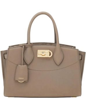 Ferragamo Medium Studio Soft Hammered Leather Tote Bag - Natural