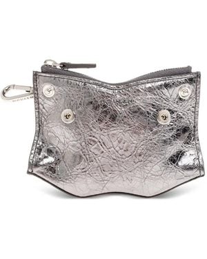 McQueen Crinkled-Leather Keychain Pouch - Grey