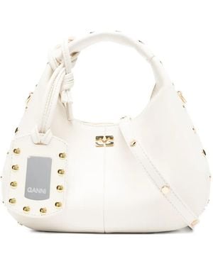 Ganni Logo-Detail Studs Tote Bag - White