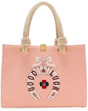 Olympia Le-Tan X Mlle Mouns Small Good Luck Knotted-Handle Tote Bag - Pink