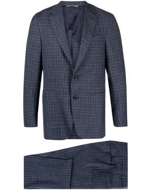 Canali Check-Pattern Single-Breasted Suit - Blue