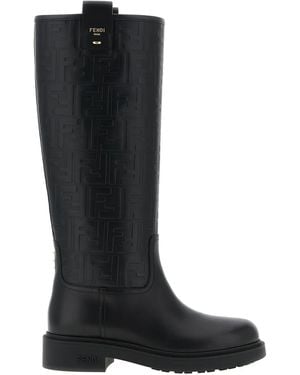 Fendi Filo Embossed-Pattern Boots - Black