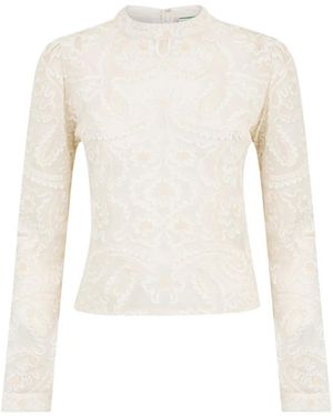 FARM Rio Embroidered Crew-Neck Blouse - White