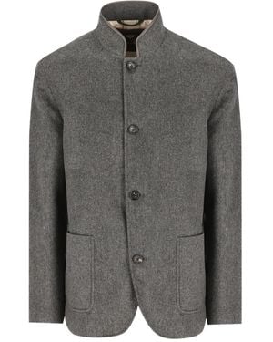 Loro Piana Mandarin-Collar Patch-Pocket Jacket - Grey