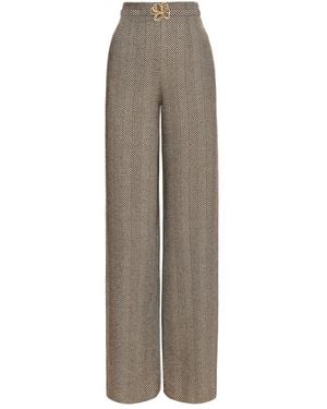 Oscar de la Renta Chevron Pattern Wool Trousers - Grey