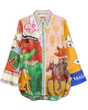 ALÉMAIS Mlak Graphic-Print Silk Shirt - White