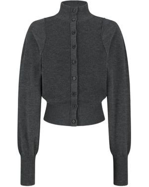 Amomento Blocking Button Up Ribbed-Knit Wool Cardigan - Black