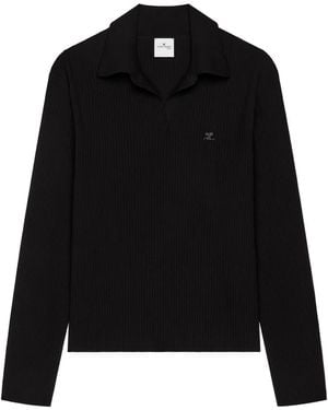 Courreges Ribbed Logo Polo Shirt - Black