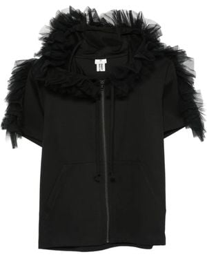 Noir Kei Ninomiya Ruffled Tulle-Trimmed Hoodie - Black