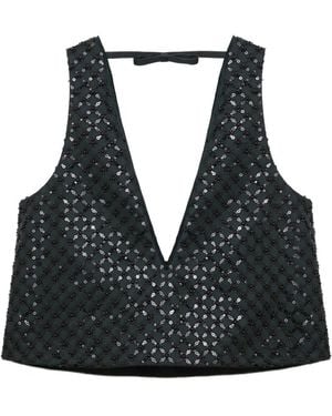 Dorothee Schumacher Sequined V-Neck Top - Black