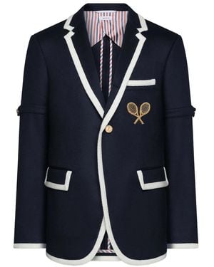 Thom Browne Zibeline Tennis Embroidery Sportcoat With Armbands - Blue