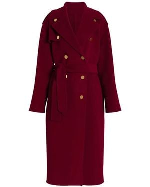 Alberta Ferretti Double-Breasted Belted Wool Coat - Red