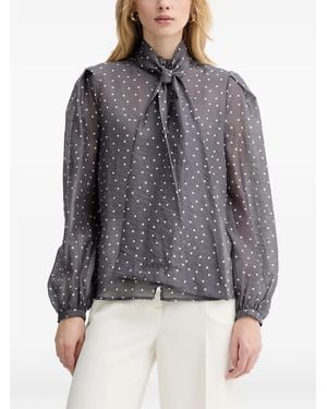 Silvian Heach Tiniz Polka-Dot Pussy-Bow Blouse - Grey