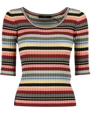 Weekend by Maxmara Striped Cropped-Sleeve Top - Red