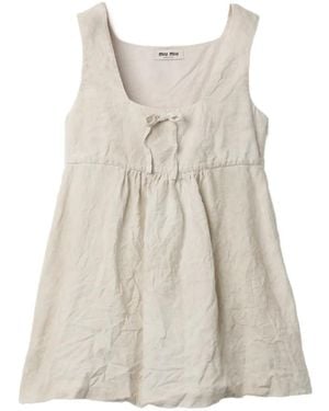 Miu Miu Robe Courte En Lin - Natural