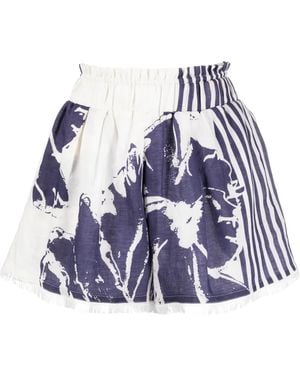 Silvia Tcherassi Floral-Print Striped Cotton Shorts - Blue