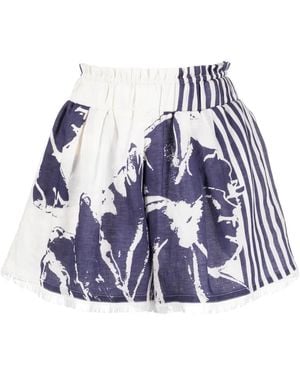 Silvia Tcherassi フローラル ストライプ ショートパンツ - ブルー