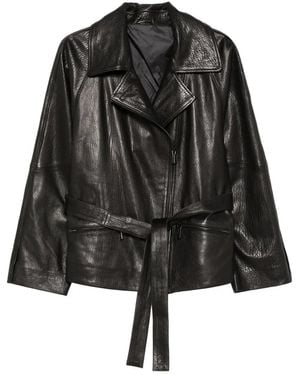 ADRIANNA FERETTI Belted Leather Jacket - Black