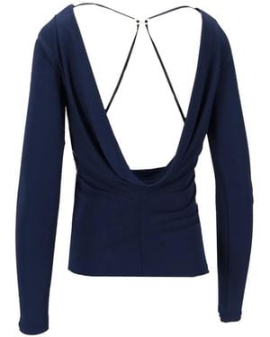 Elisabetta Franchi Gathered-Detail Long-Sleeved Blouse - Blue