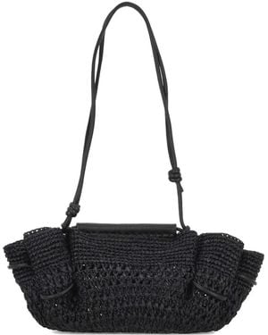 Hereu Mini Arta Woven-Raffia Leather-Handle Shoulder Bag - Black