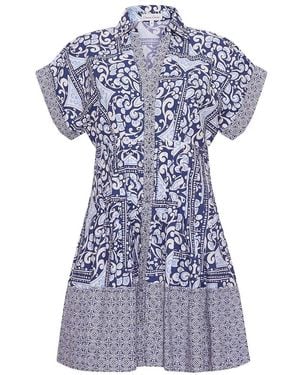 Cara Cara Nash Tile-Print Mini Shirtdress - Blue