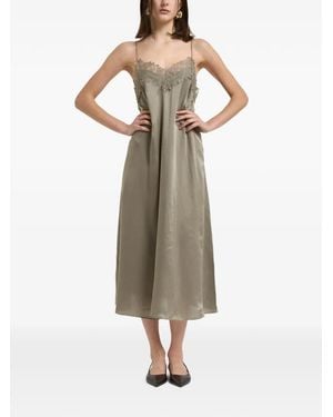 IRO Lace-Trim Satin Midi Dress - Natural