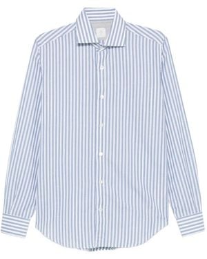 Eleventy Vertical-Stripe Spread-Collar Shirt - Blue