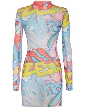 Philipp Plein Bombing Graffiti-Print Mini Dress - Blue