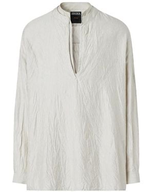 ZEGNA Striped Silk Shirt - White