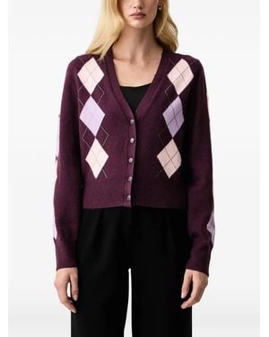 Guess Argyle-Pattern Rhinestone-Embellished Cardigan - Purple