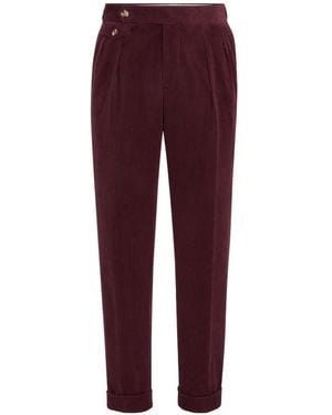Brunello Cucinelli Comfort Cotton And Cashmere Corduroy Trousers With Double Pleats And Waist Tabs - Purple