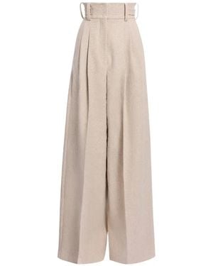 Elie Saab Pleated Canvas Palazzo Trousers - Natural