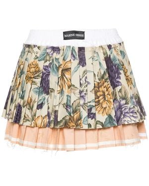 Marine Serre Multicolor Upcycling Floral-Print Pleated Mini Skirt - Natural