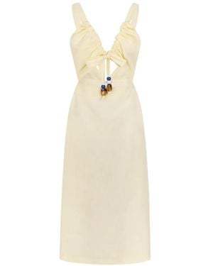 CAYET Vestido Midi Helena Con Cuentas Y Aberturas - Blanco