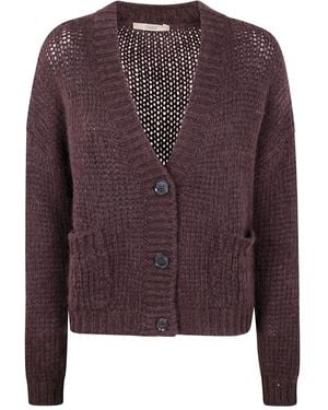 Nuur Button-Front Pocket Cardigan - Purple