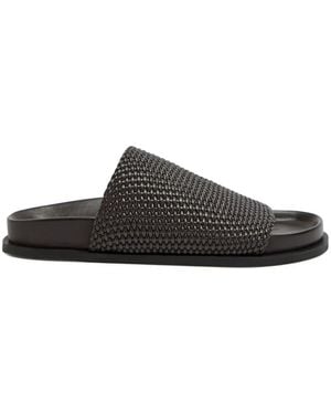 A.Emery Woven Leather Slides - Black