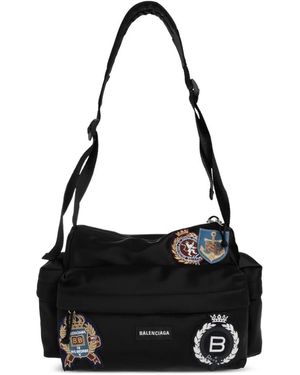 Balenciaga Borsa A Spalla Explorer Piccola Con Applicazione - Nero
