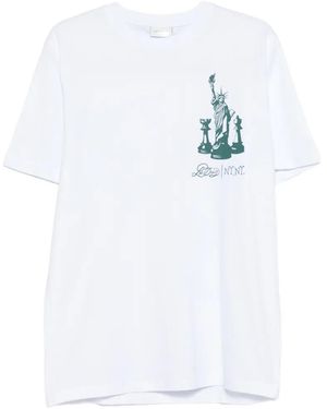 Les Deux Checkmate Statue-Chess-Print T-Shirt - White