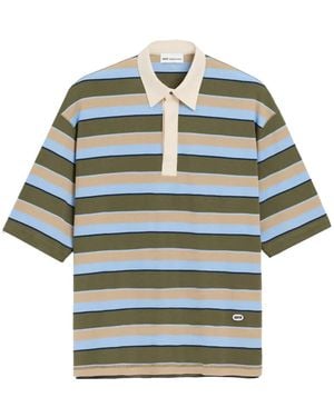 Ami Paris Striped Ami-Patch Polo Shirt - Green