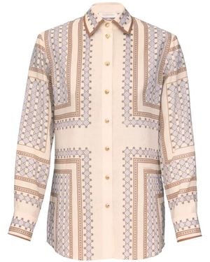 Zimmermann Geometric-Print Silk Shirt - Natural